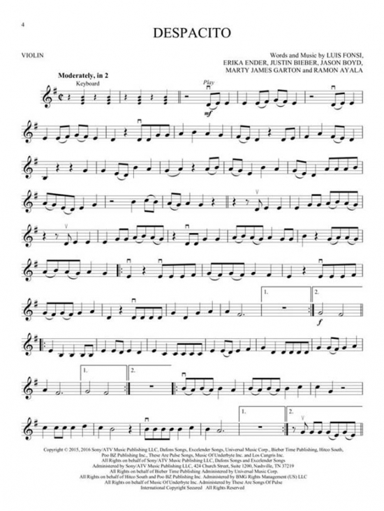 Easy Pop Violin Sheet Music