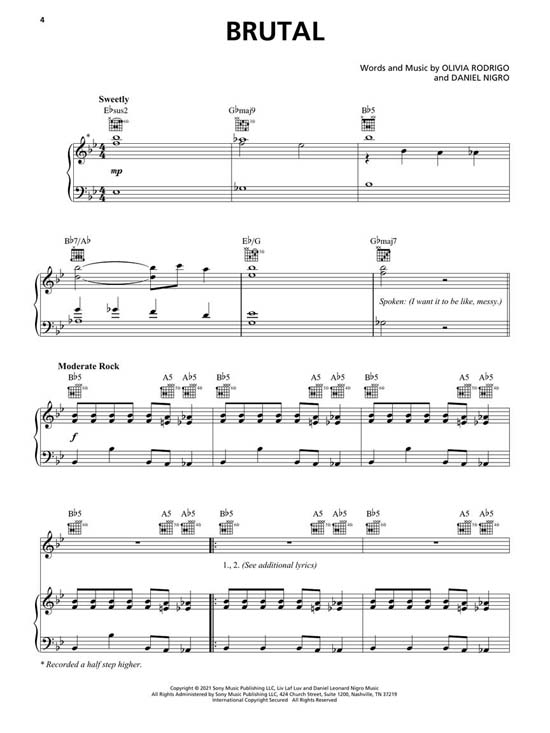 Olivia Rodrigo — Traitor (Piano Sheet Music) 