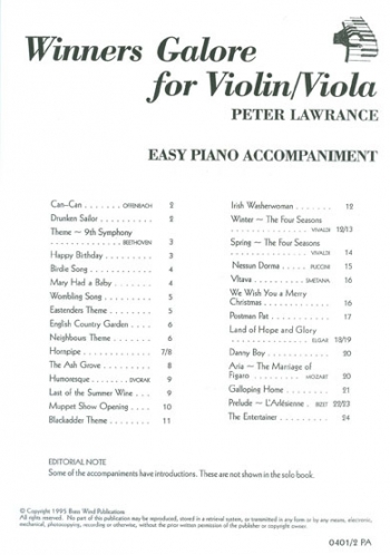 Winners Galore: Violin Or Viola Piano Accompaniment (lawrance)
