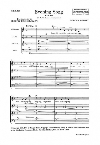 Evening Song Vocal SATB