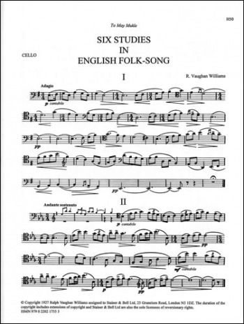 Studies In English Folk Song Six: Cello Part Only