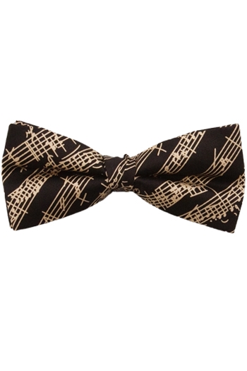 Black Pure Silk Bow Tie With Gold Manuscript Design