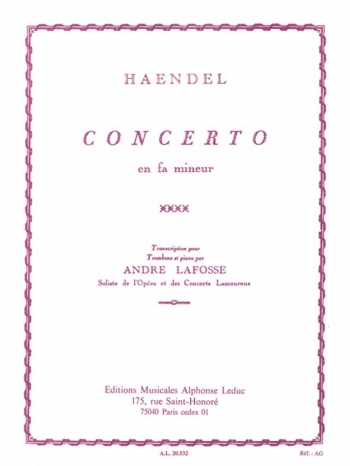 Handel: Concerto: F Minor: Trombone And Piano (Leduc)