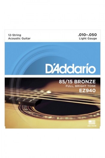 D'Addario Acoustic Guitar EZ940 12 String Coated Nickel Wound Custom Light 10-50