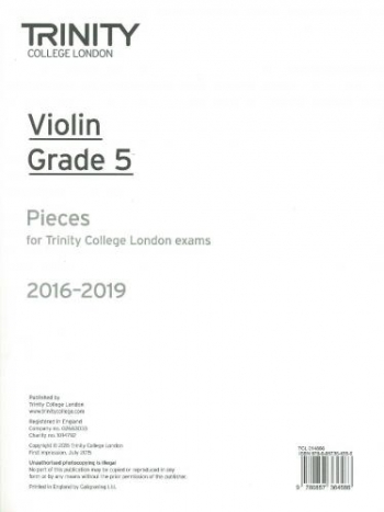OLD STOCK Trinity College London Violin Grade 5 Violin Part Only 2016-2019