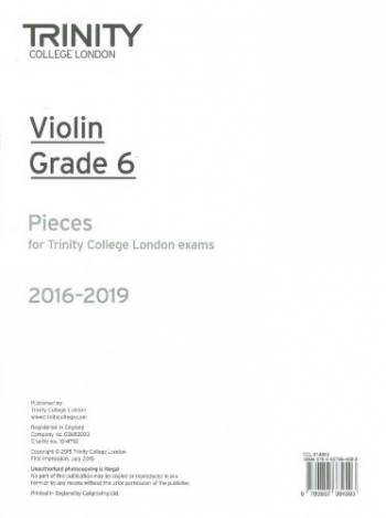 OLD STOCK Trinity College London Violin Grade 6 Violin Part Only 2016-2019