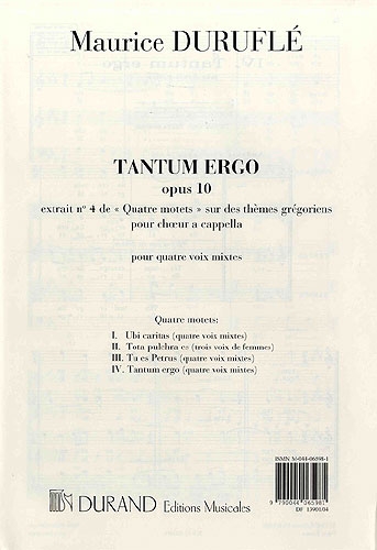 Quatre Motets: Tantum Ergo Op.10 N.4: (Durand)