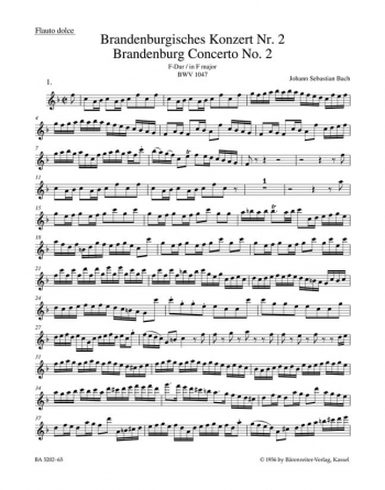 Brandenburg Concerto No.2 in F (BWV 1047) (Urtext). : Wind set: (Barenreiter)