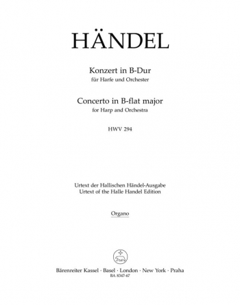 Concerto for Harp in B-flat (HWV 294) (Urtext). : Organ: (Barenreiter)