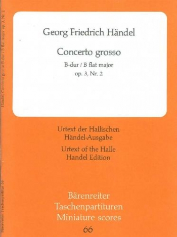 Concerto grosso Op.3/ 2 in B-flat (Urtext) Study score (Barenreiter)