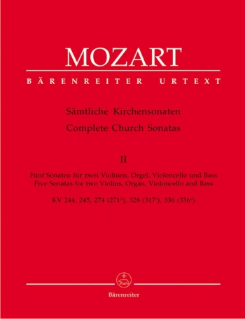 Church Sonatas, Vol. 2: (K.244, 245, 274, 328, 336) (Urtext). : Score & parts: (Barenreiter)