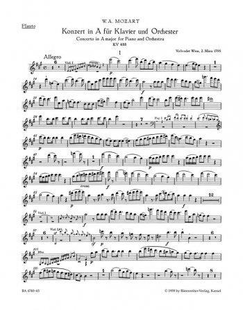 Concerto for Piano No.23 in A (K.488) (Urtext). : Wind set: (Barenreiter)
