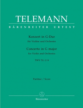 Concerto for Violin in G (TWV 51: G8) (Urtext). : Large Score Paperback: (Barenreiter)