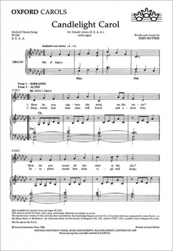 Candlelight Carol: SSAA & organ/strings (OUP)