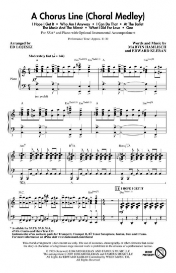 A Chorus Line (Choral Medley): Vocal SSA & Piano