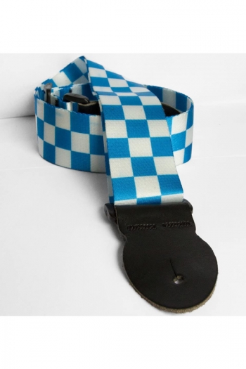 Leathergraft Guitar Strap - 2" Checkered Webbing - Blue & White