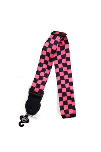 Leathergraft Guitar Strap - 2" Checkered Webbing - Pink & Black