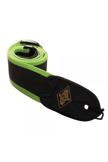 Rotosound Guitar Strap - 2" Webbing - Green Stripe - Leather Ends