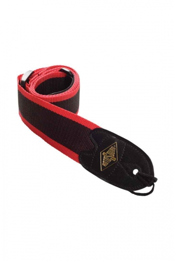 Rotosound Guitar Strap - 2" Webbing - Red Stripe - Leather Ends