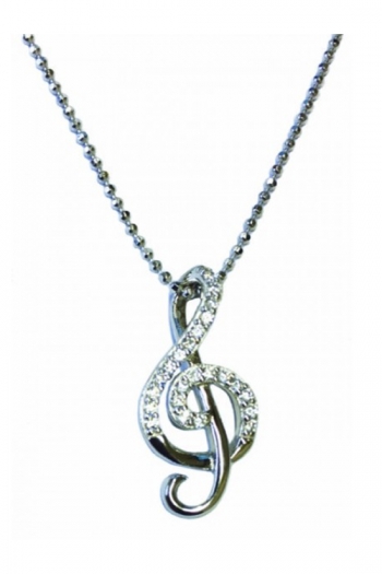 Sterling Silver Treble Clef Pendant With Stones