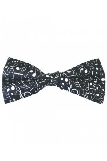 Black Pure Silk Bow Tie With White Music Notes