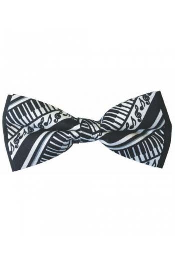 Black And White Pure Silk Bow Tie With Keyboard Design