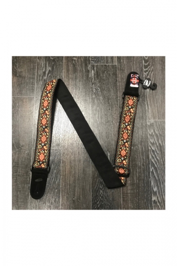 Leathergraft Guitar Strap - Jacquard Flower Pattern - Red & Brown