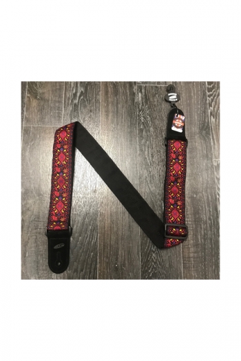 Leathergraft Guitar Strap - Jacquard Flower Pattern - Red / Yellow / Purple