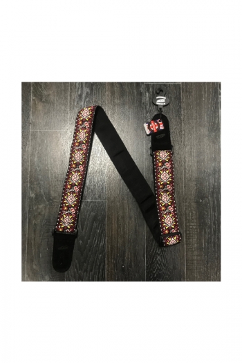 Leathergraft Guitar Strap - Jacquard Flower Pattern - Red / White / Yellow