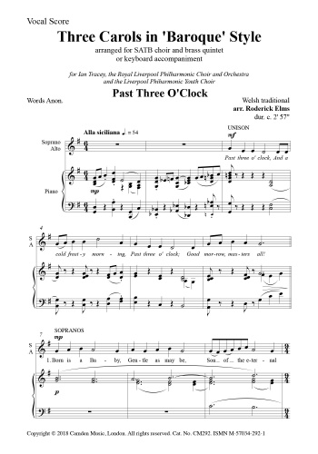 Three Carols In "Baroque" Style For SATB And Brass Quintet (Vocal Score)