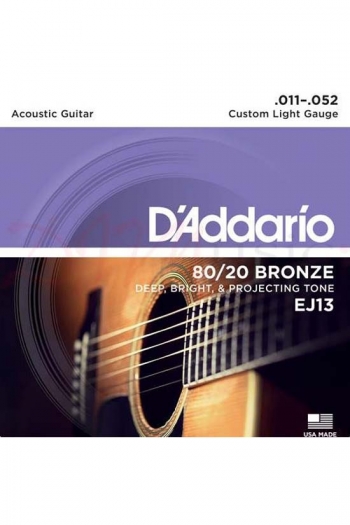 D'Addario Acoustic Guitar EJ13 80/20 Bronze Custom Light 11-52