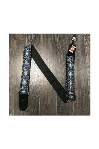 Leathergraft Guitar Strap - Jacquard Flower Pattern - Blue / Orange / Yellow