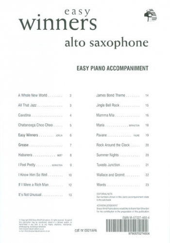 Easy Winners: Accompaniment For Alto Saxophone