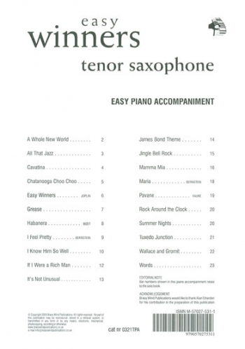 Easy Winners: Accompaniment For Tenor Saxophone