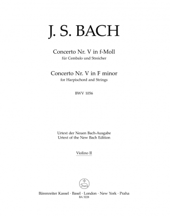 Concerto F Minor No.5 BWV1056 Violin II Part  (Barenreiter)