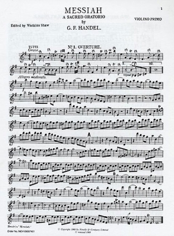 Messiah Violin Primo (Edited By Watkins Shaw) (Novello)
